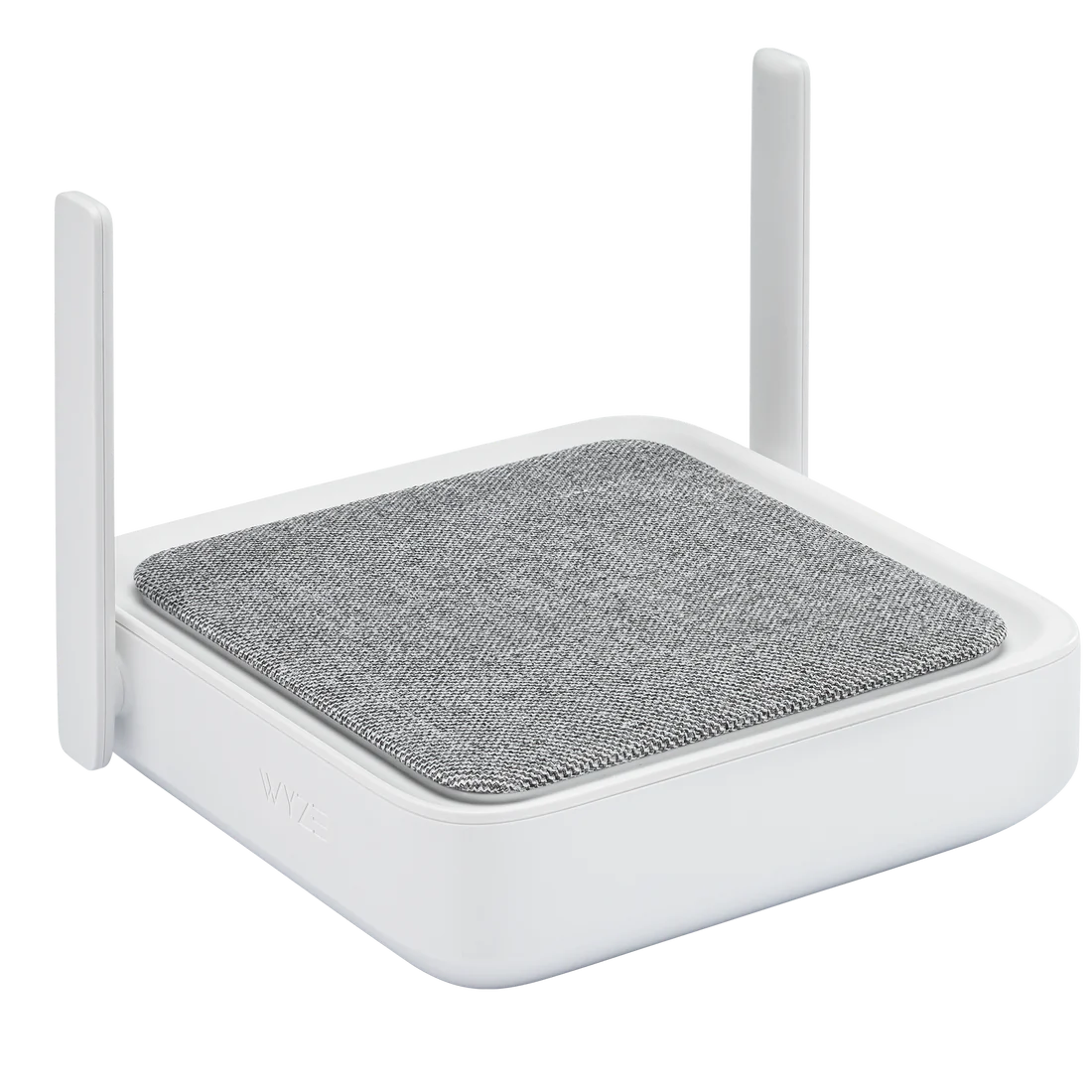 White electronic device with two antennas and a gray fabric top.