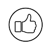 A black line drawing of a thumbs-up gesture inside a circle on a white background.