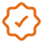 An orange eight-pointed star icon with a checkmark in the center on a black background.