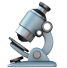 Illustration of a blue and silver microscope.