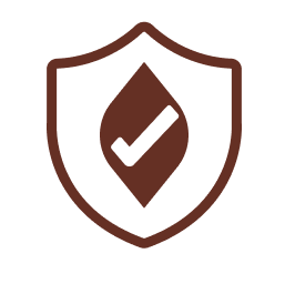 Brown shield icon with a checkmark inside.