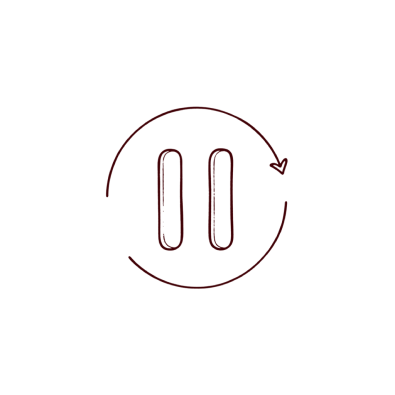 A hand-drawn icon of a pause symbol inside a circular arrow.