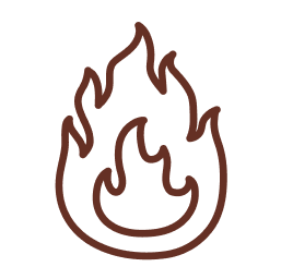 Simple brown line drawing of a flame on a white background.