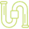 A light green icon of a curved pipe, possibly a drain trap, on a white background.