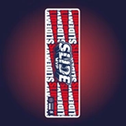 A sticker with the word 'SLIDE' in large letters over a repeating 'SLIDEMVMT' text pattern.
