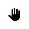 A black silhouette icon of an open hand with four fingers together and thumb apart.