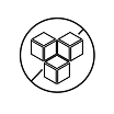 A circular icon with a line drawing of three cubes arranged in a triangular pattern.