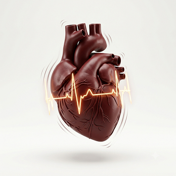 A 3D rendering of a human heart with a glowing EKG line wrapped around it.