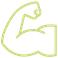 A lime green icon of a flexed arm muscle.