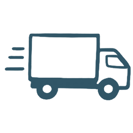 Simple icon of a delivery truck with motion lines.