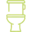 A stylized, light green icon of a toilet on a white background.