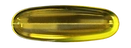 A single yellow translucent softgel capsule against a dark green background.