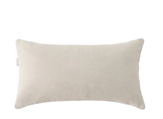 A plain, rectangular, off-white pillow shown against a white background.