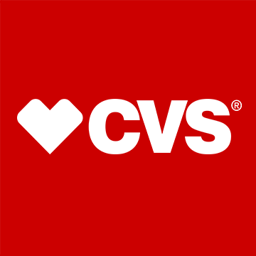 Red background with white heart shape and 'CVS' text.