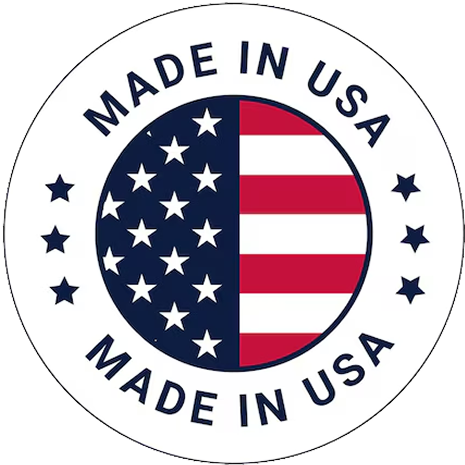 Circular badge with American flag and 'Made in USA' text.