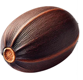 Close-up of a brown, oval-shaped seed with textured surface.