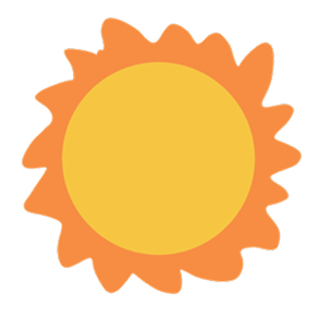 Simple illustration of a sun with orange rays and a yellow center.