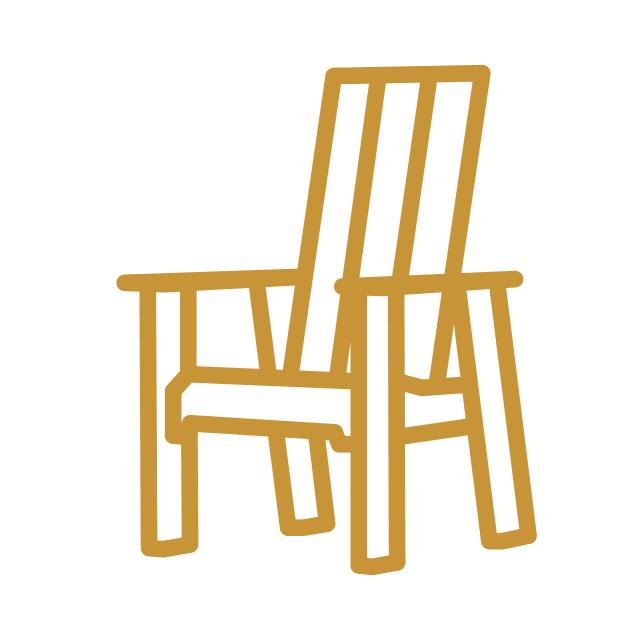 Outline of a wooden chair with a high backrest.