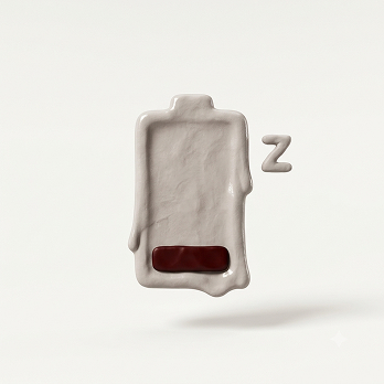A stylized, clay-like low battery icon with a letter 'Z' next to it on a white background.