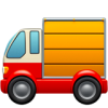 An emoji of a red, white, and yellow delivery truck facing left.