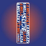 A graphic logo for 'Amelaza Slide Live' on a blue and red gradient background.