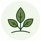 A circular icon of a small green plant with three leaves sprouting from the ground.