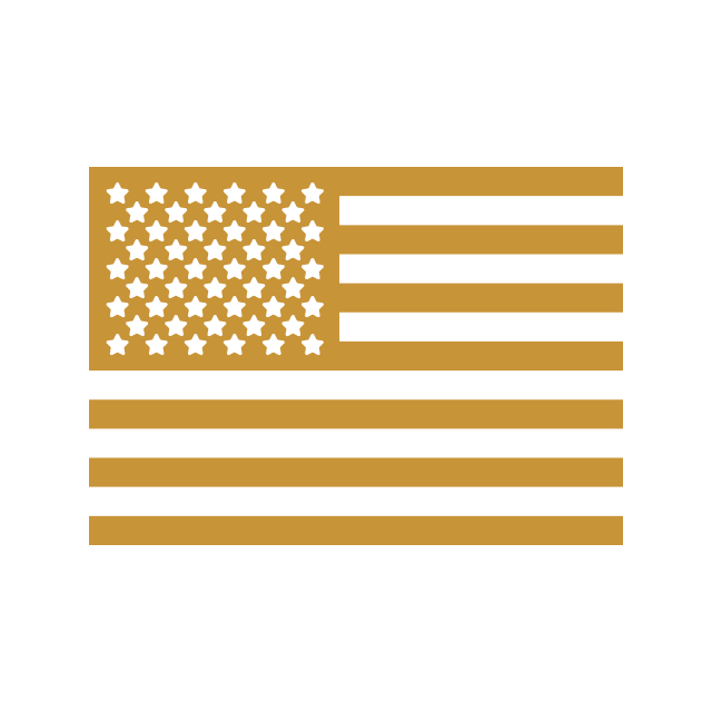 Gold and black American flag icon with stars and stripes.