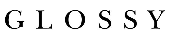 The word GLOSSY in black serif font on a solid dark green background.