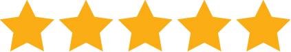Five yellow stars in a row on a transparent background.