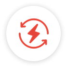 Red lightning bolt with circular arrows on white background.