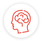 Red outline of a head with a brain inside on a white background.
