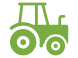A simple green icon of a farm tractor.