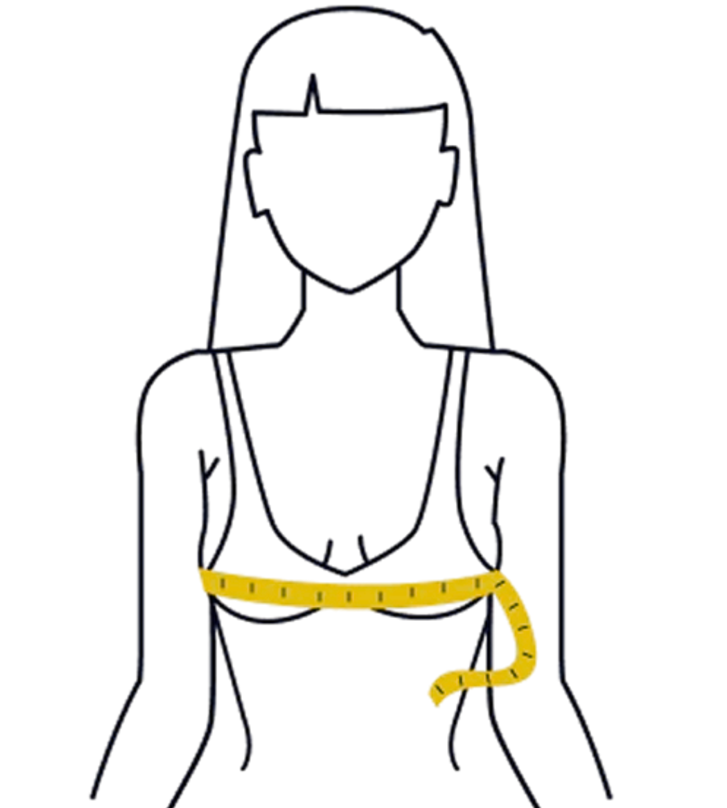 Silhouette of a person measuring chest with a yellow tape measure.