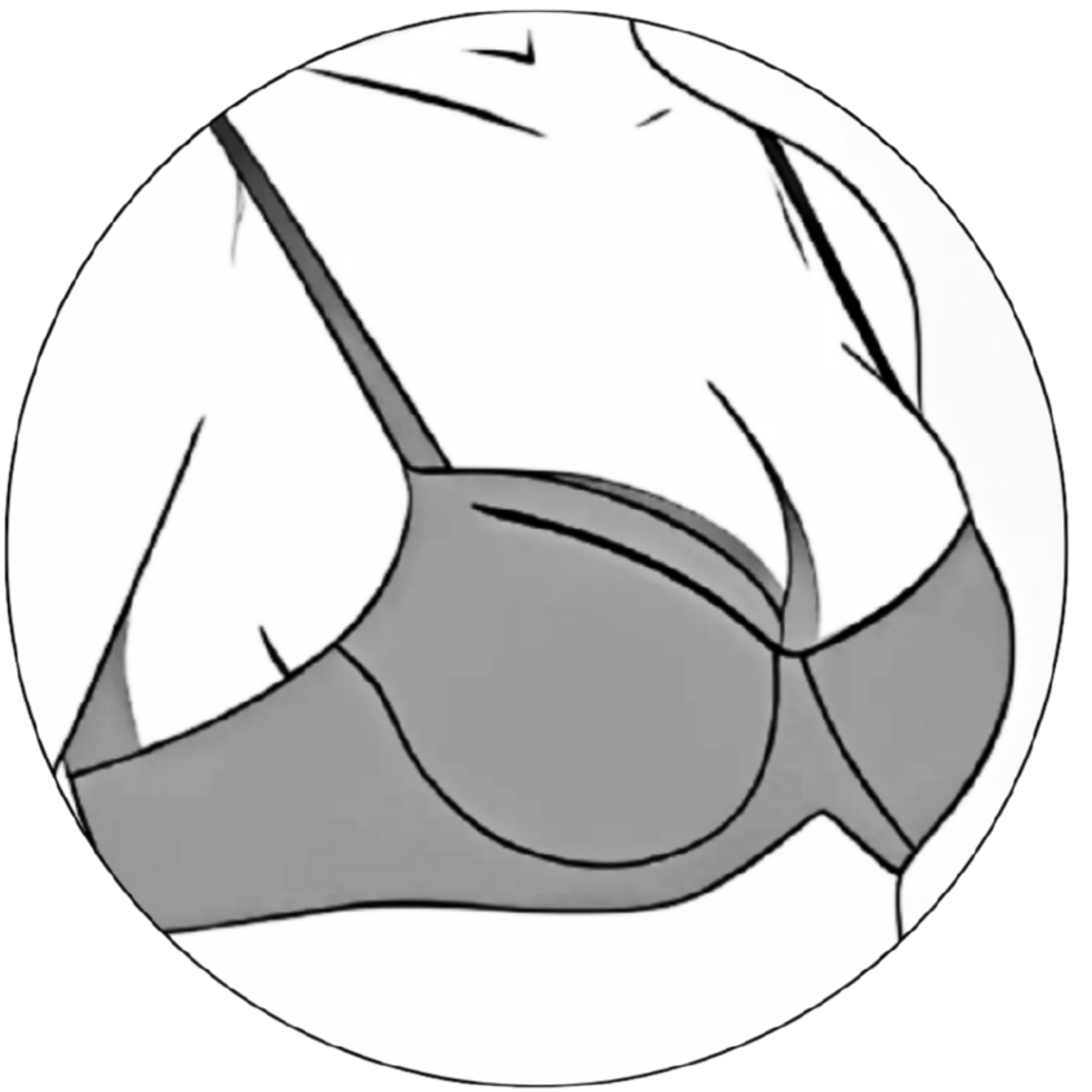 Illustration of a bra on a torso in black and white.