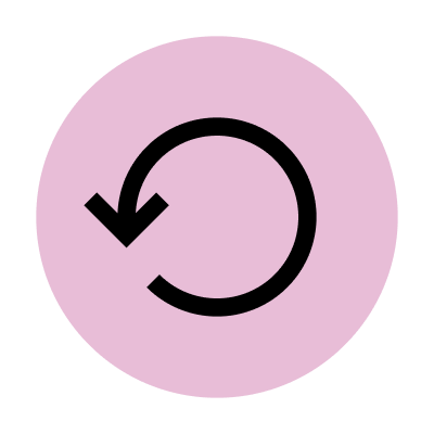 A black circular arrow icon on a pink background.