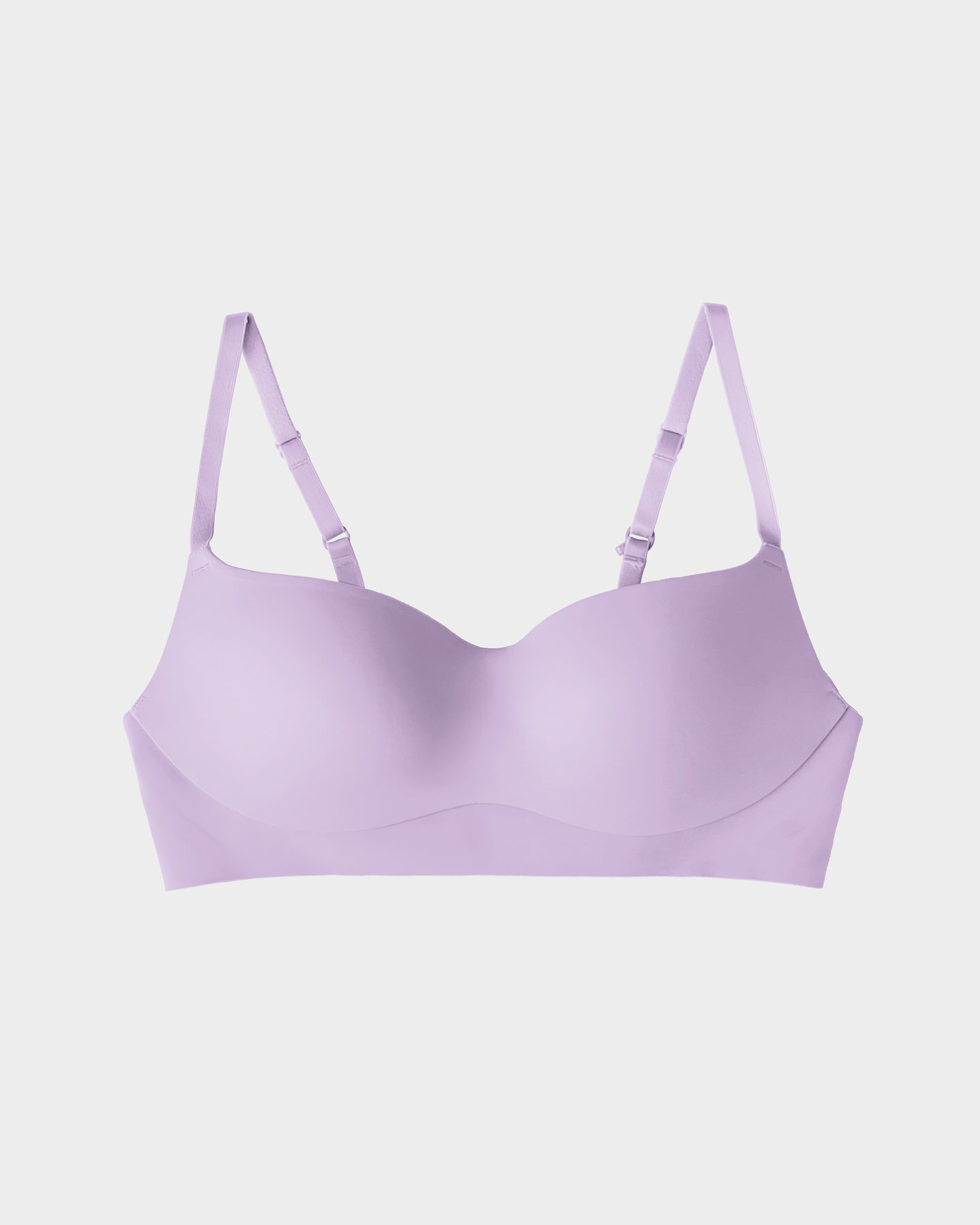 Light purple bra with adjustable straps on a white background.