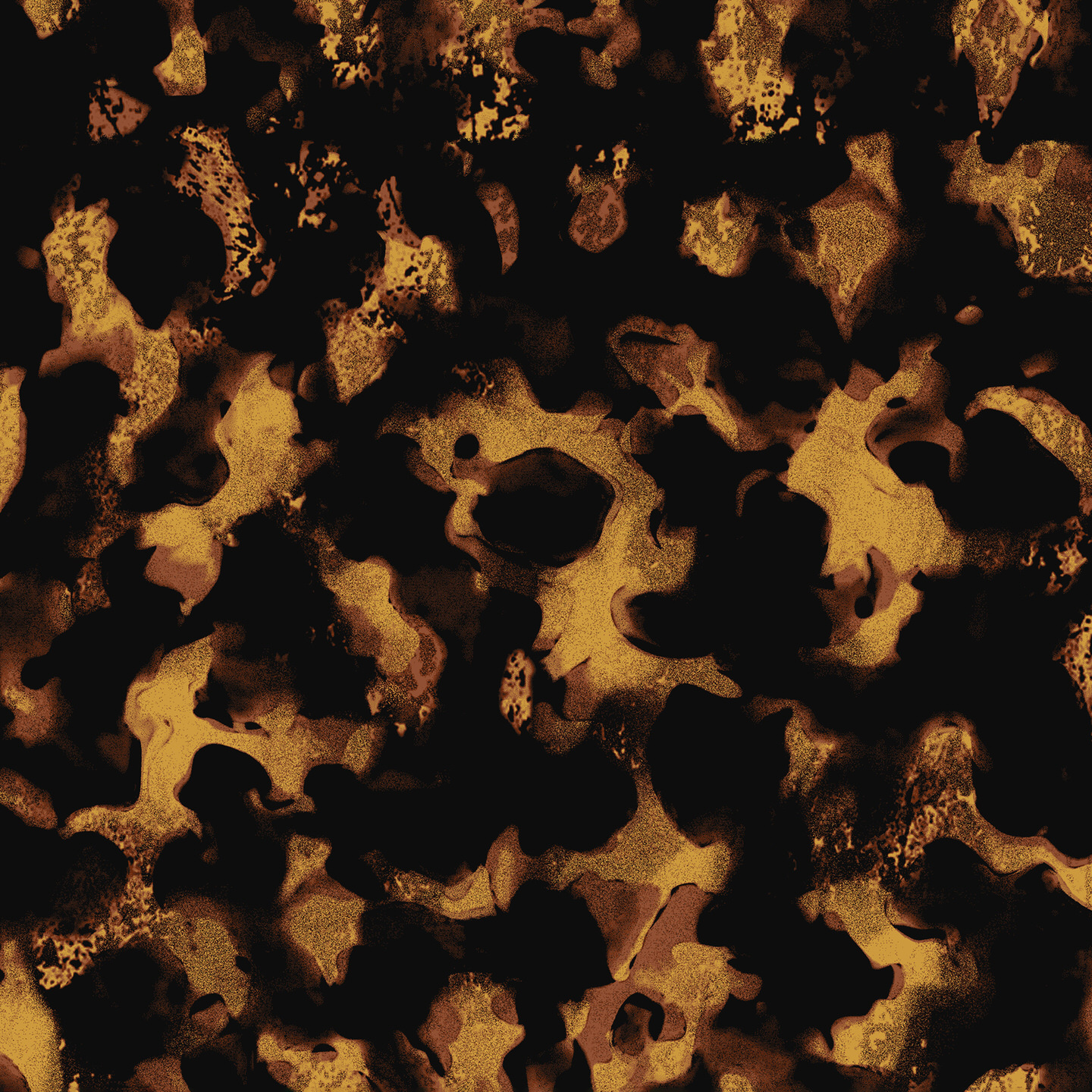 Abstract pattern with black and gold swirling shapes.