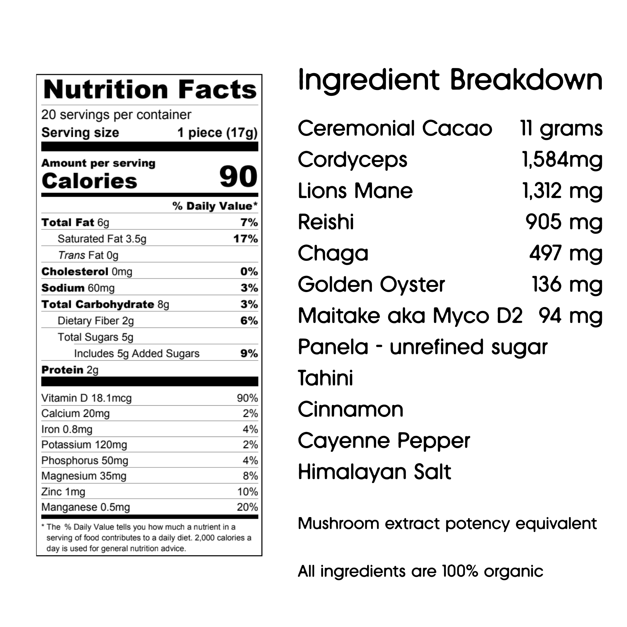 Nutrition facts and ingredient breakdown of a product with organic ingredients.