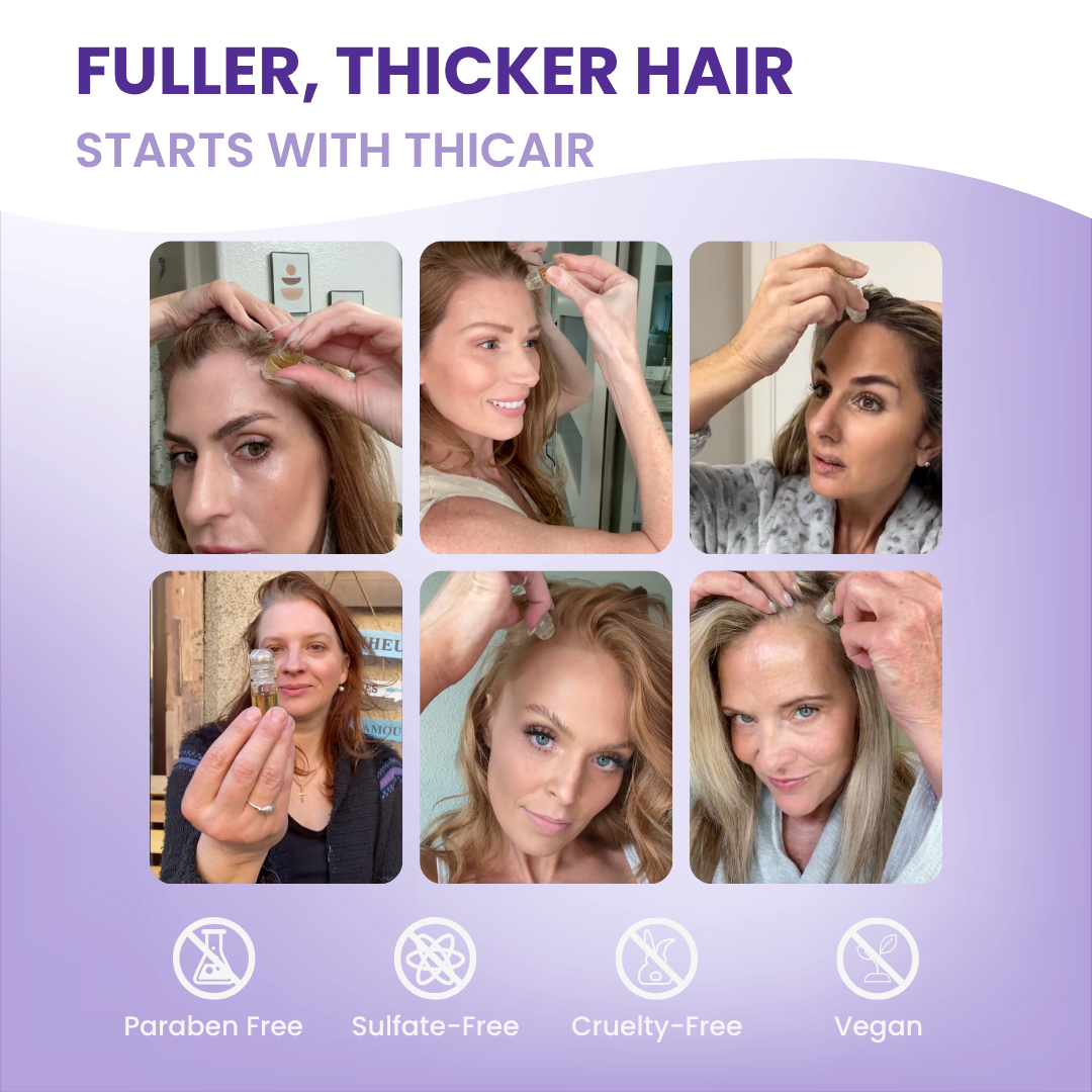 Collage of women applying hair product, labeled as paraben-free, sulfate-free, cruelty-free, and vegan.