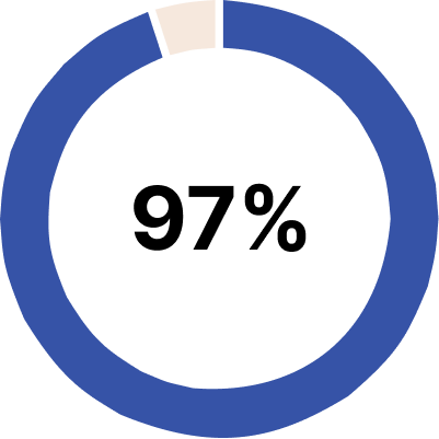 Blue pie chart with a small cream-colored segment.