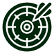 Illustration of a dart hitting the bullseye on a target.
