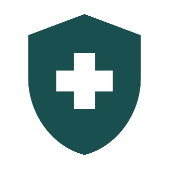 Dark green shield with a cross symbol in the center.