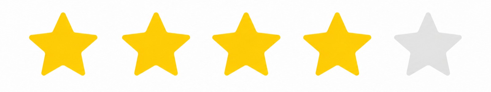 A graphic showing a four out of five star rating, with four yellow stars and one gray star.