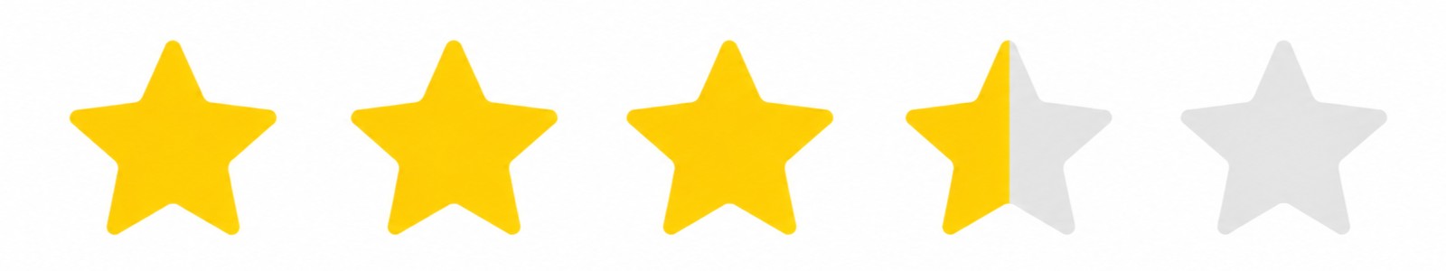 A graphic showing a rating of three and a half stars out of five.
