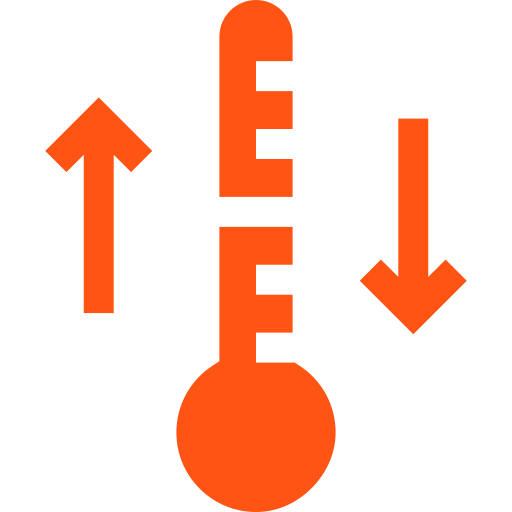 An orange icon of a thermometer with an up arrow to its left and a down arrow to its right.