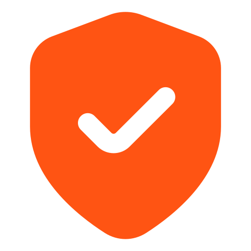 An orange shield icon with a white checkmark inside it.