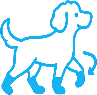 Blue outline drawing of a dog walking.