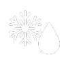 Snowflake and water droplet icons on a black background.