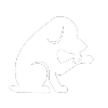 Silhouette of a dog licking its paw on a black background.