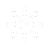 White virus icon on a black background.